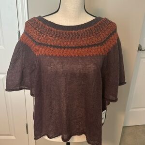 FREE PEOPLE, dusty purple & burnt orange soft, flowy short sleeved sweater